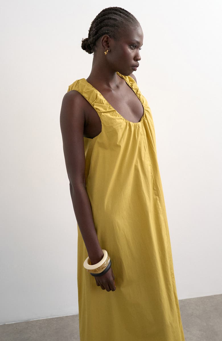 Topshop Ruched Cotton Poplin Maxi Dress, Alternate, color, Mgreen