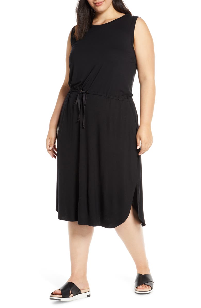 Eileen Fisher Drawstring Stretch Tencel<sup>®</sup> Lyocell Midi Dress, Main, color,