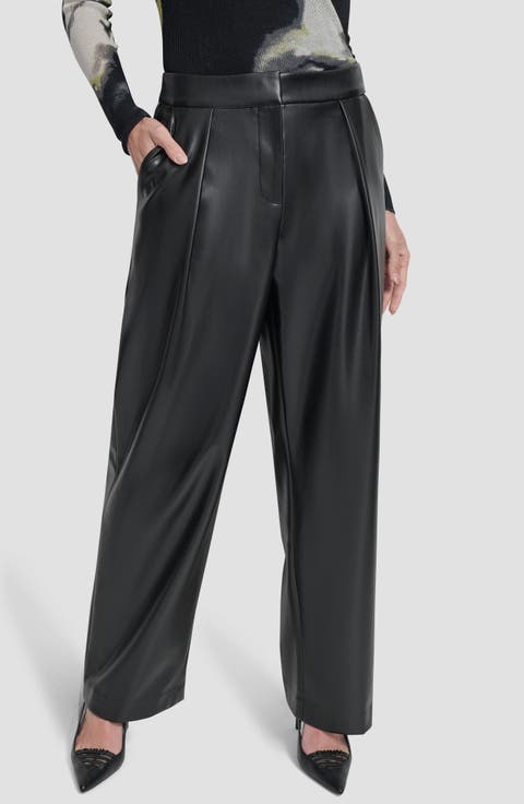Pleated Faux Leather wide Leg Pants