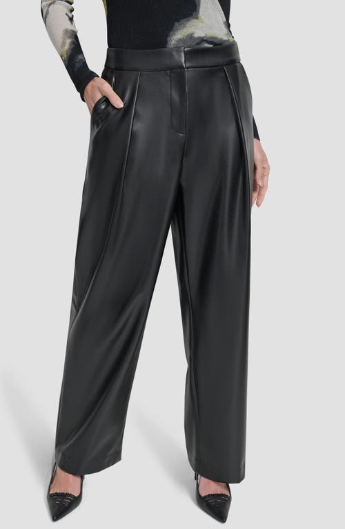 Dkny Pleated Faux Leather Wide Leg Pants In Black