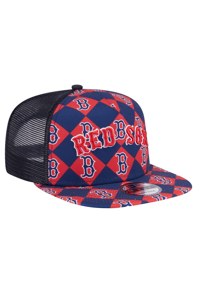 Men's New Era Navy Boston Red Sox Seeing Diamonds A-Frame Trucker 9FIFTY Snapback Hat, Alternate, color, Navy