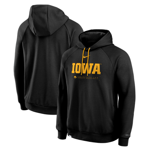 Men's Nike Black Iowa Hawkeyes 2025 Courtside Basketball Practice Raglan Dri-FIT Hoodie