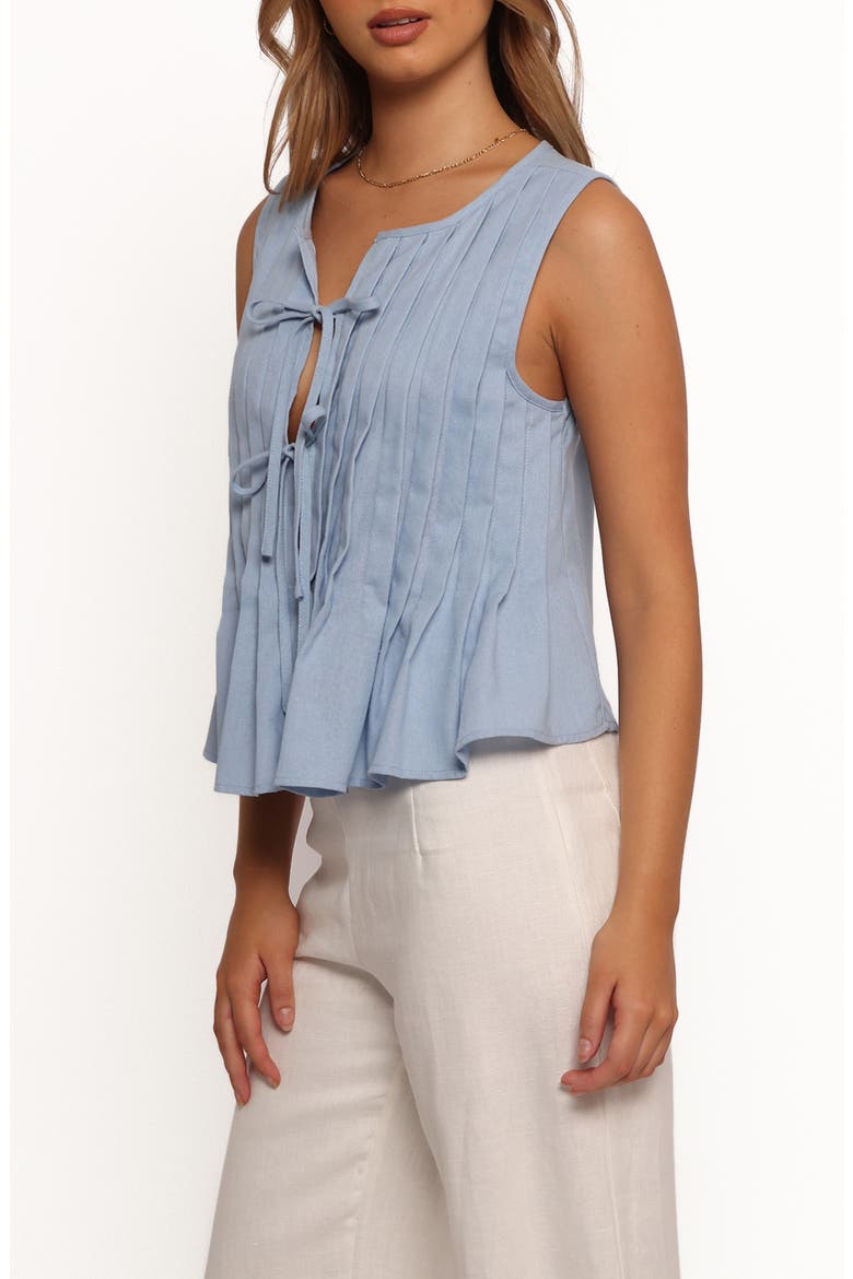 Delia Tie Front Pleat Tank, Alternate, color, BLUE