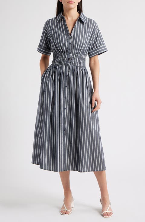 Stripe Cotton Midi Shirtdress