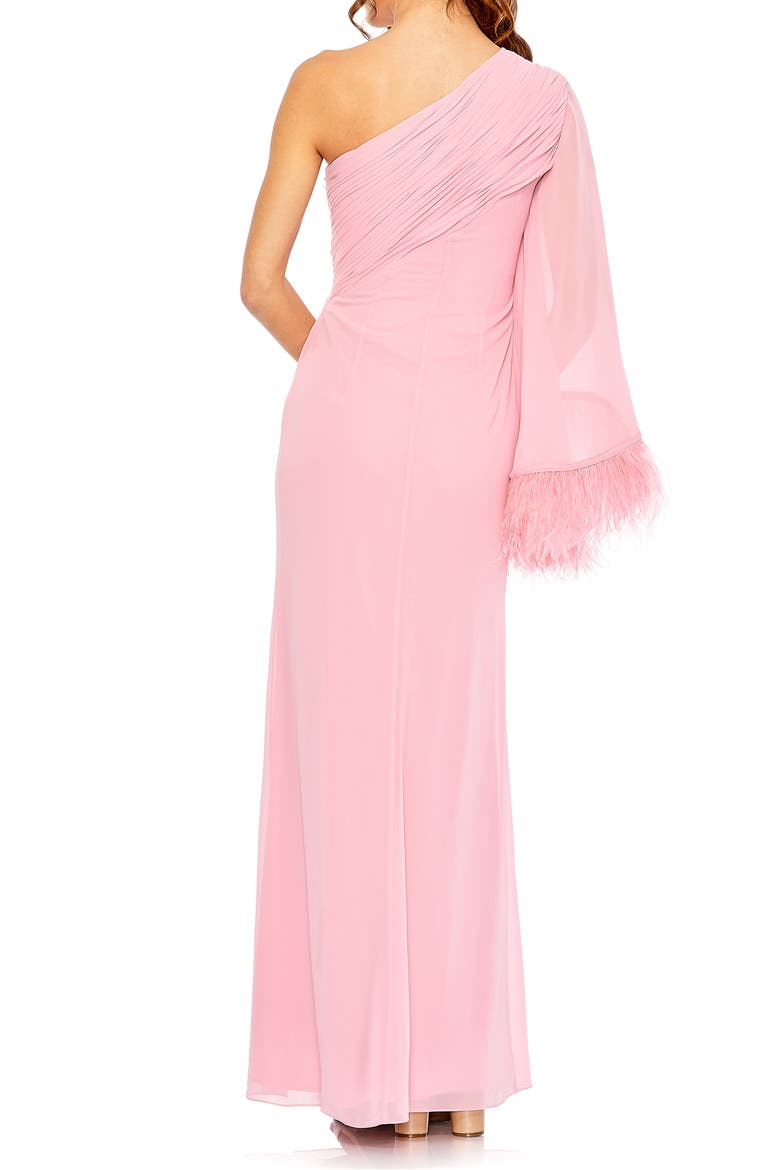 Feather Cuff One Shoulder Ruched Gown, Alternate, color, ROSE