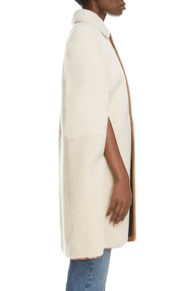 Saint Laurent Leather Trim Genuine Shearling Cape, Alternate, color,