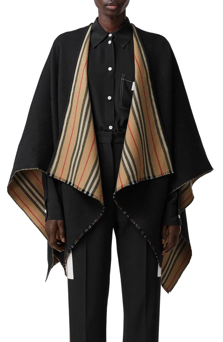 Burberry Icon Stripe Reversible Wool Cape, Main, color, 