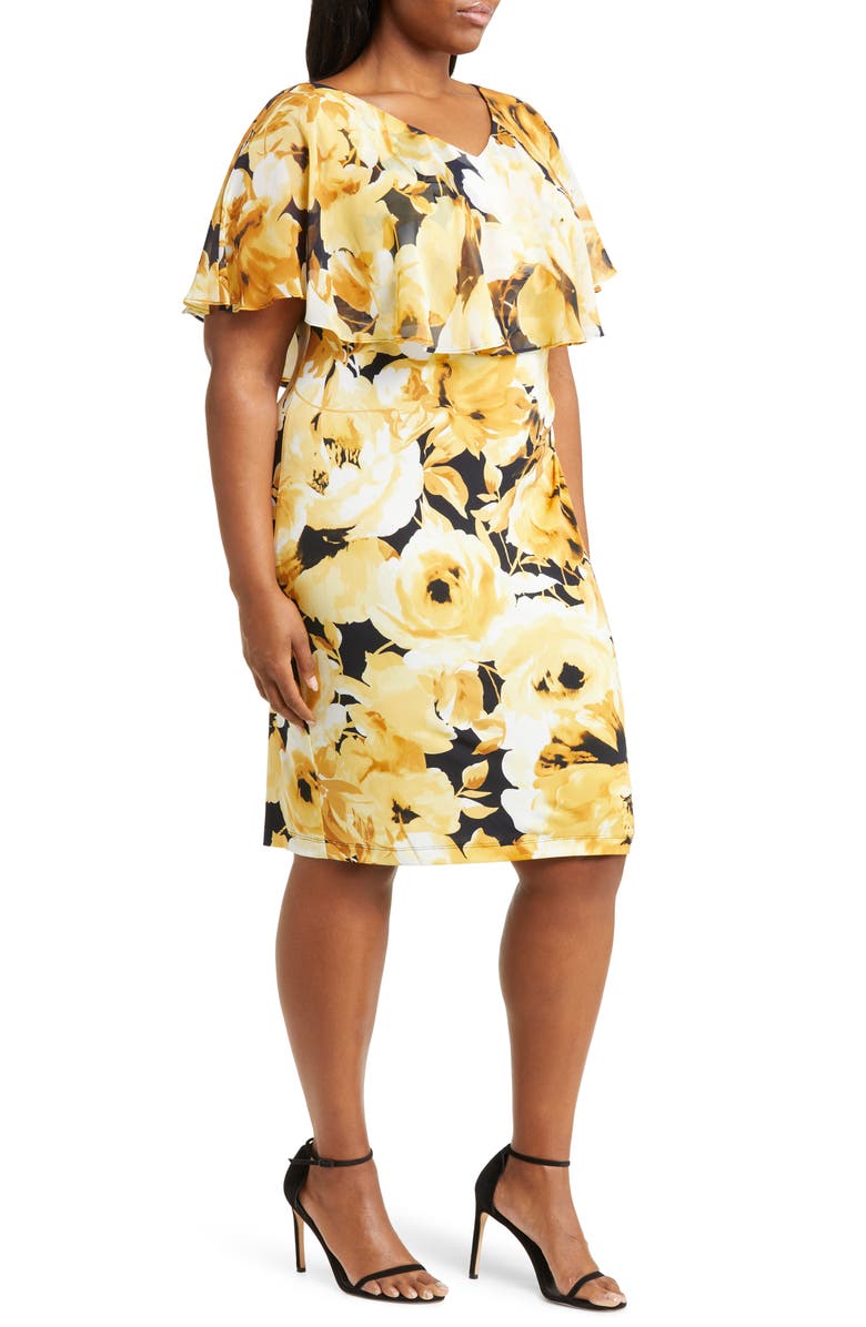 Connected Apparel Ruffle Bodice Floral Print Dress, Alternate, color, 