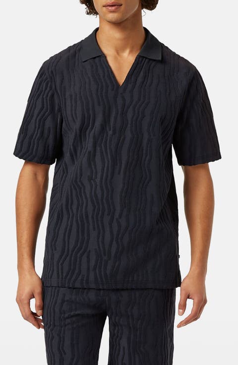 Terry Jacquard Johnny Collar Polo