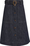 Moncler Belted Denim Midi Skirt