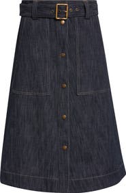 Moncler Belted Denim Midi Skirt