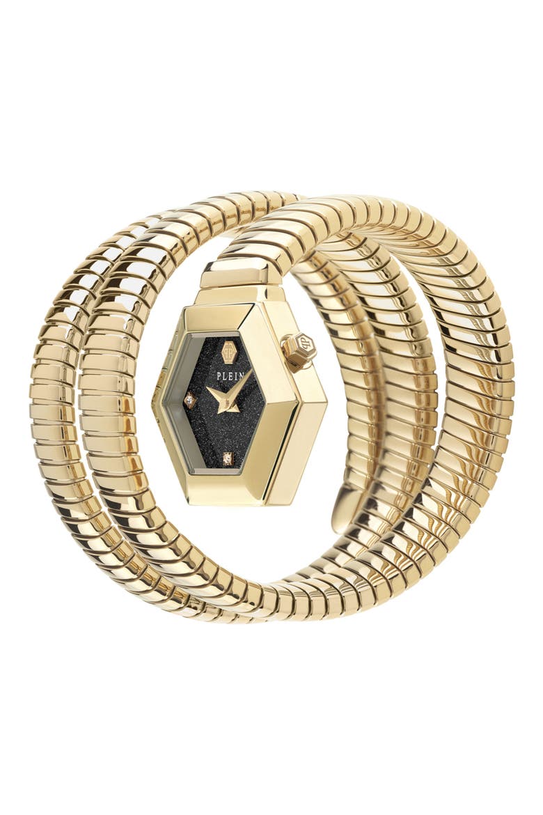 $nake Hexagon Spiral Bracelet Watch, 24mm, Alternate, color, IP YELLOW GOLD