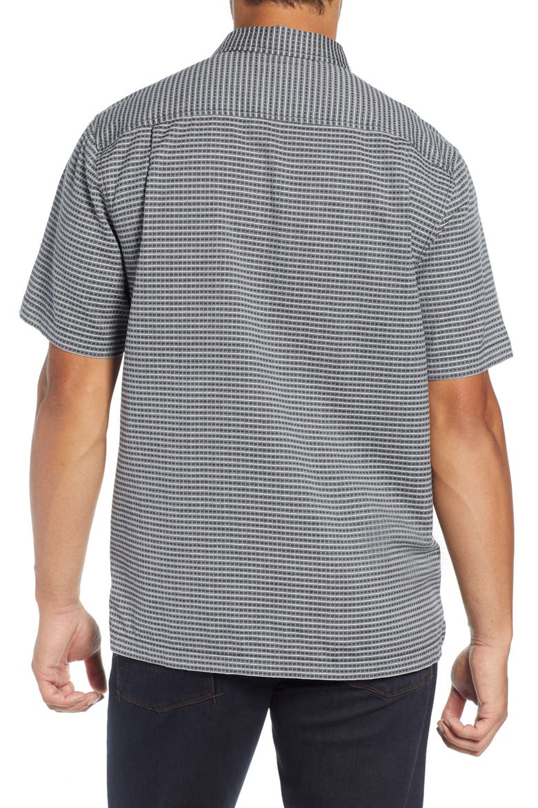 Check in the Tropics Silk & Cotton Camp Shirt, Alternate, color, BLACK