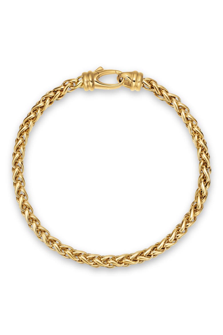 Wheat Chain Bracelet in 18K Yellow Gold, 4mm, Alternate, color, GOLD