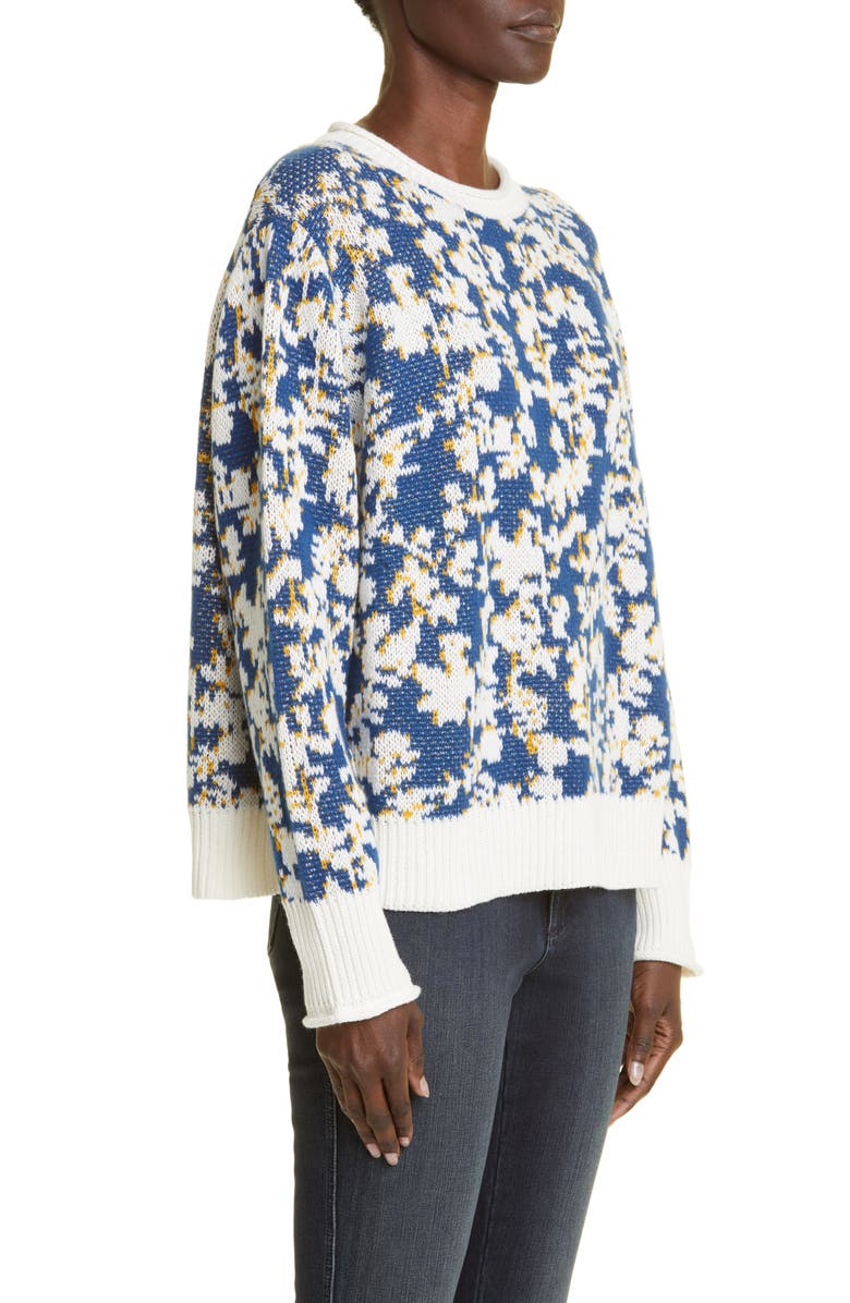 Lafayette 148 New York Floral Jacquard Cashmere & Cotton Blend Sweater, Alternate, color, 