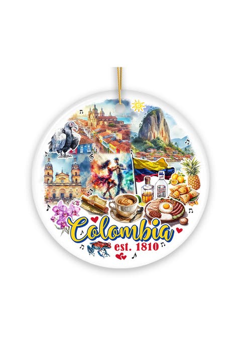 Colombia 1810 Watercolor Landmarks Ornament - Version 2