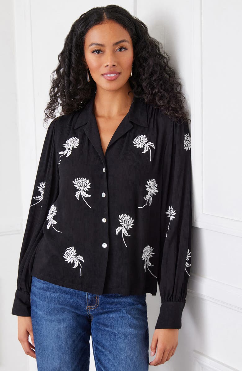 Karen Kane Floral Emboridered Button-Up Top, Alternate, color, 