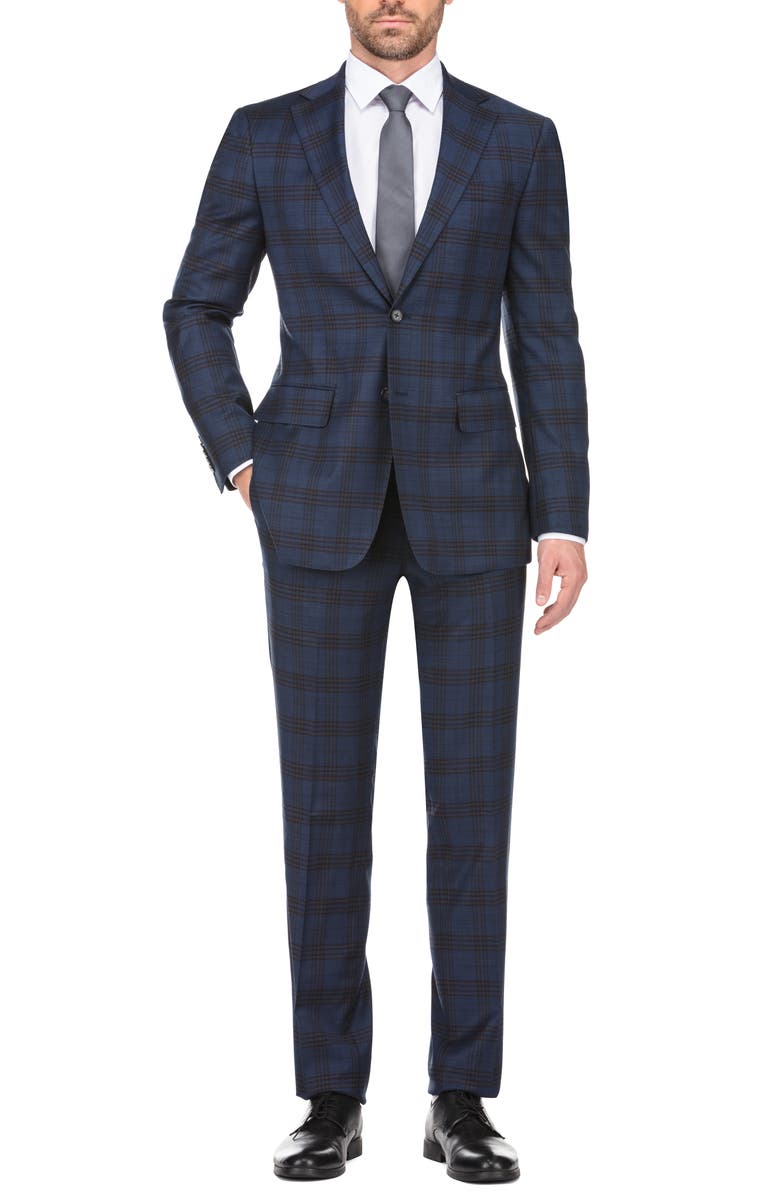 English Laundry Plaid Two Button Notch Lapel Trim Fit Wool Blend Suit, Main, color, 