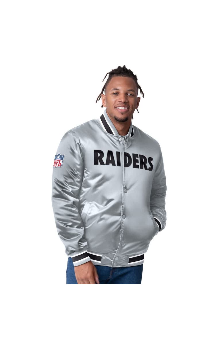 STARTER Men's Starter Black/Silver Las Vegas Raiders Closer Reversible Satin Full-Snap Jacket, Alternate, color, Black