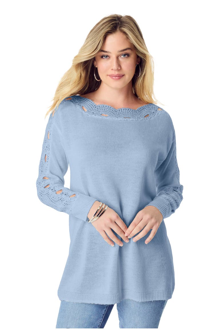 Pointelle Sleeve Pullover, Main, color, PALE BLUE