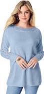 Roaman's Pointelle Sleeve Pullover