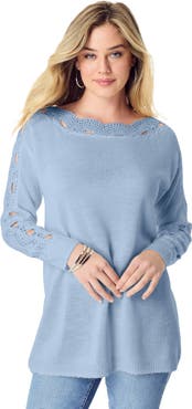 Roaman's Pointelle Sleeve Pullover