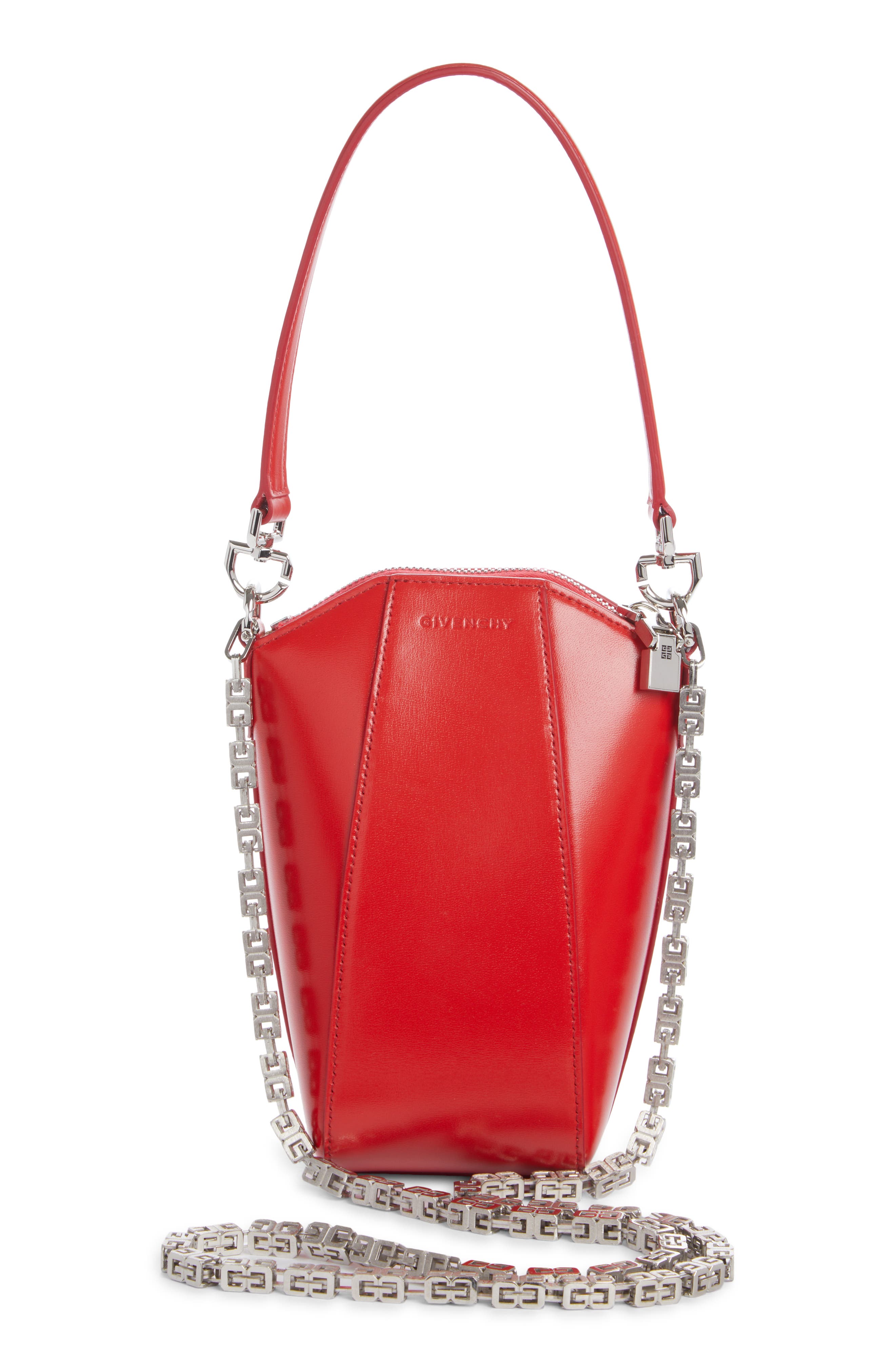 Antigona Mini Vertical Leather Crossbody Bag, Alternate, color, RED