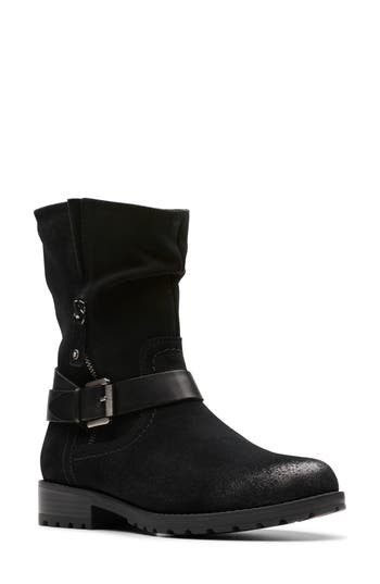 Clarks ® Nissini Burnished Leather Slouch Boot In Black