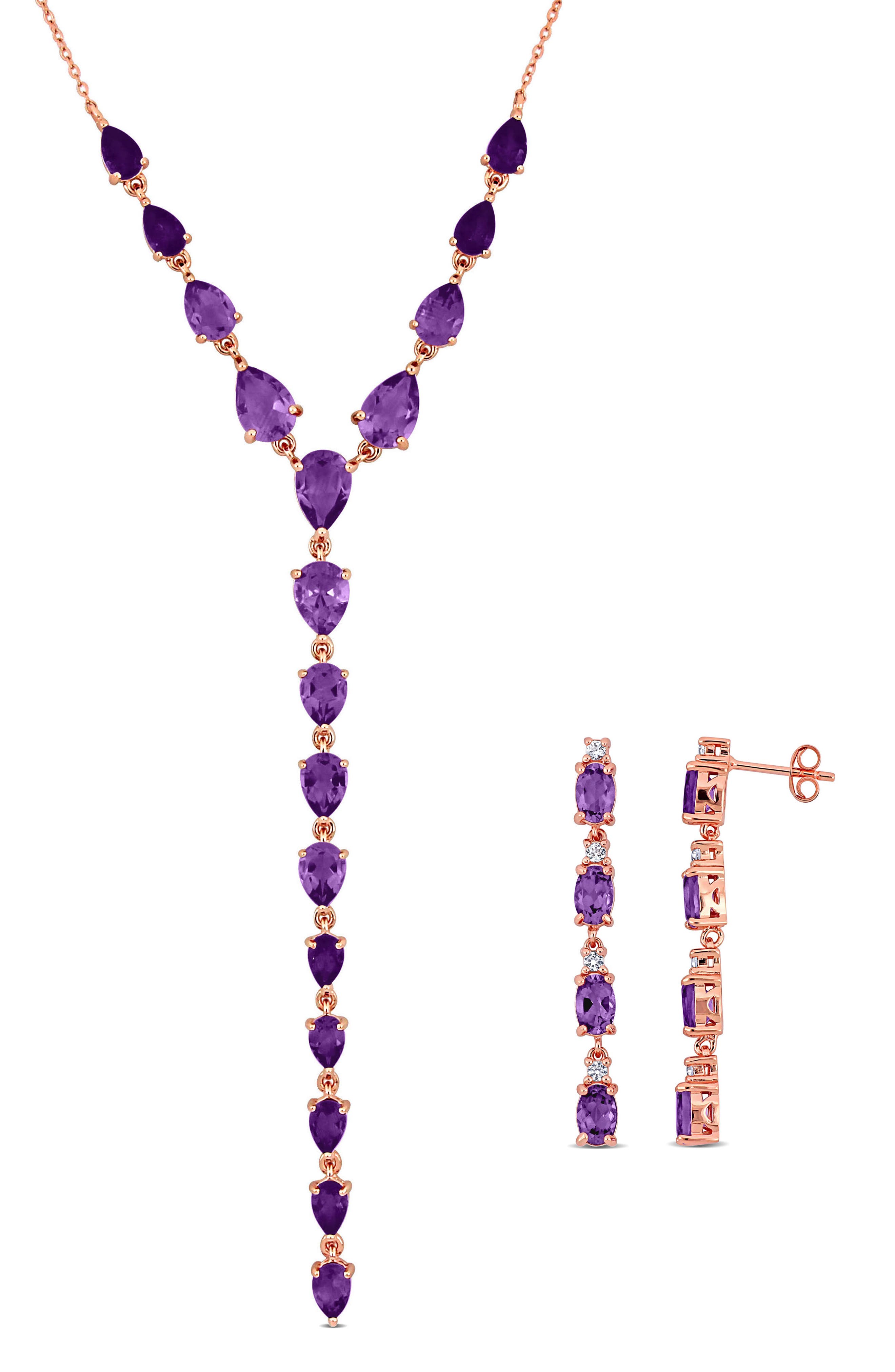 DELMAR Amethyst & White Topaz Earrings & Necklace Set