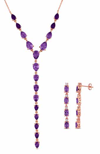 Amethyst & White Topaz Earrings & Necklace Set