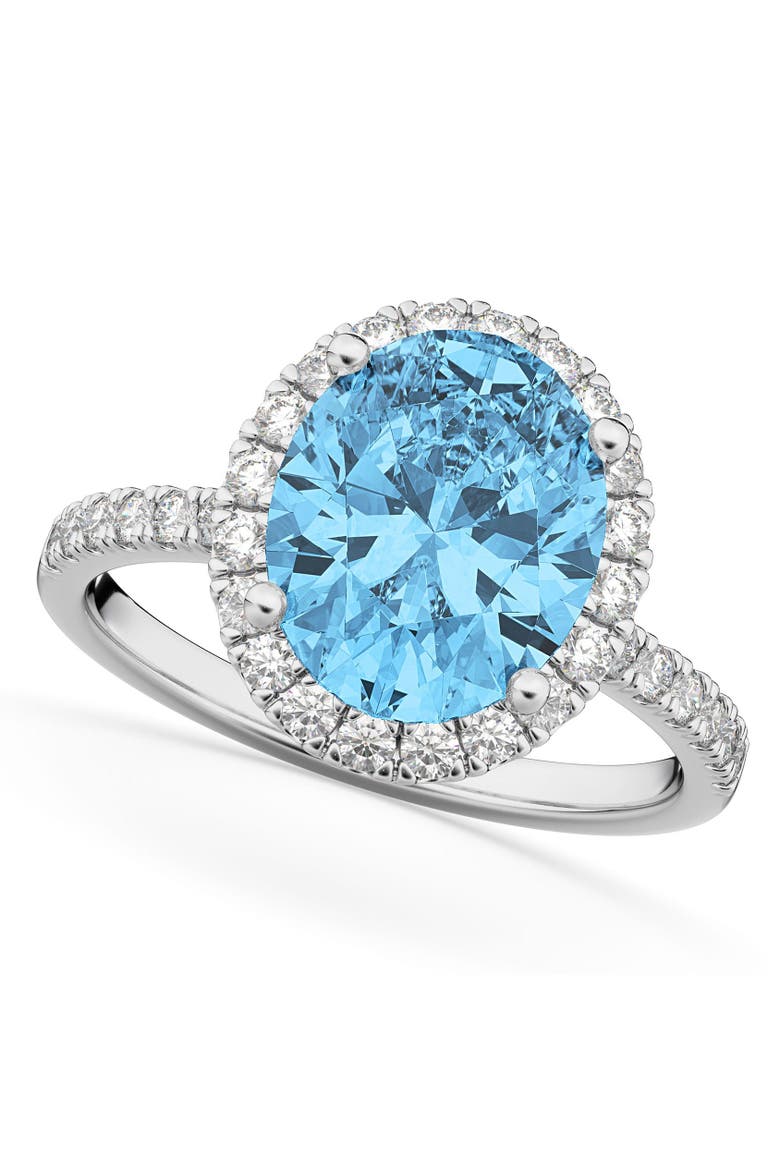 Oval Cut Halo Blue Topaz & Diamond Engagement Ring 14K, Main, color, 4.01ct/White Gold