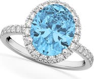 ALLUREZ Oval Cut Halo Blue Topaz & Diamond Engagement Ring 14K