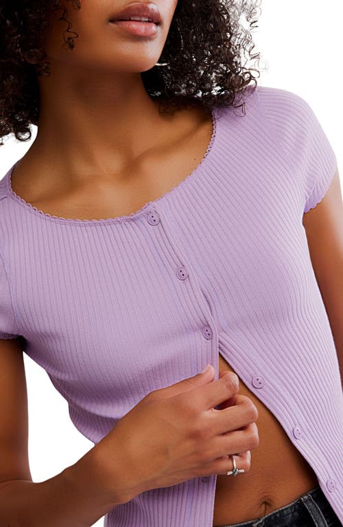 Free People Most Wanted Short Sleeve Cotton Blend Cardigan In Purple