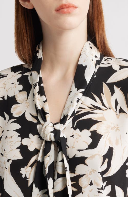 Anne Klein Pussybow Dolman Sleeve Top In Anne Black Multi