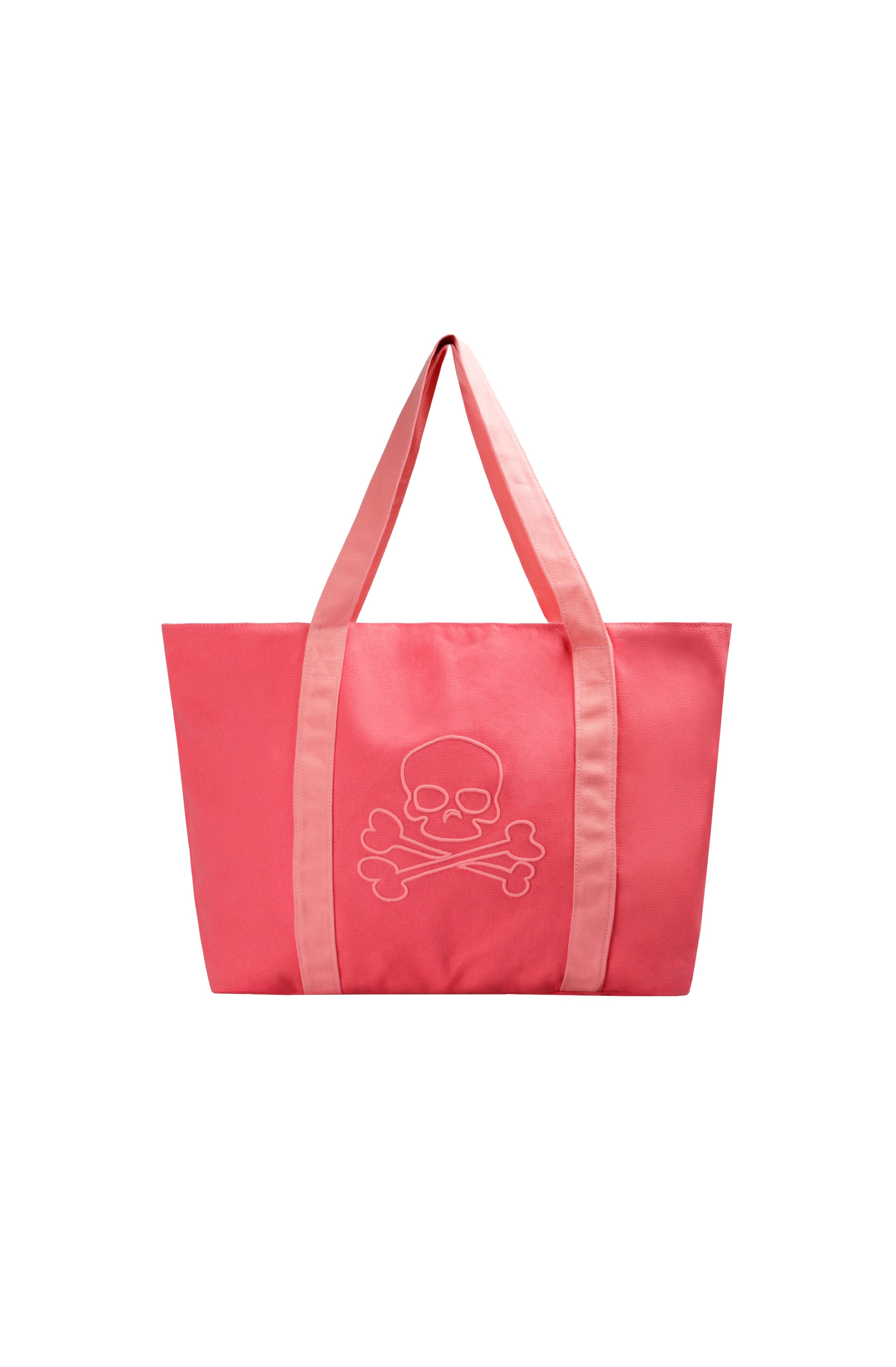 Skull Contrast Tote Bag, Main, color, Coral