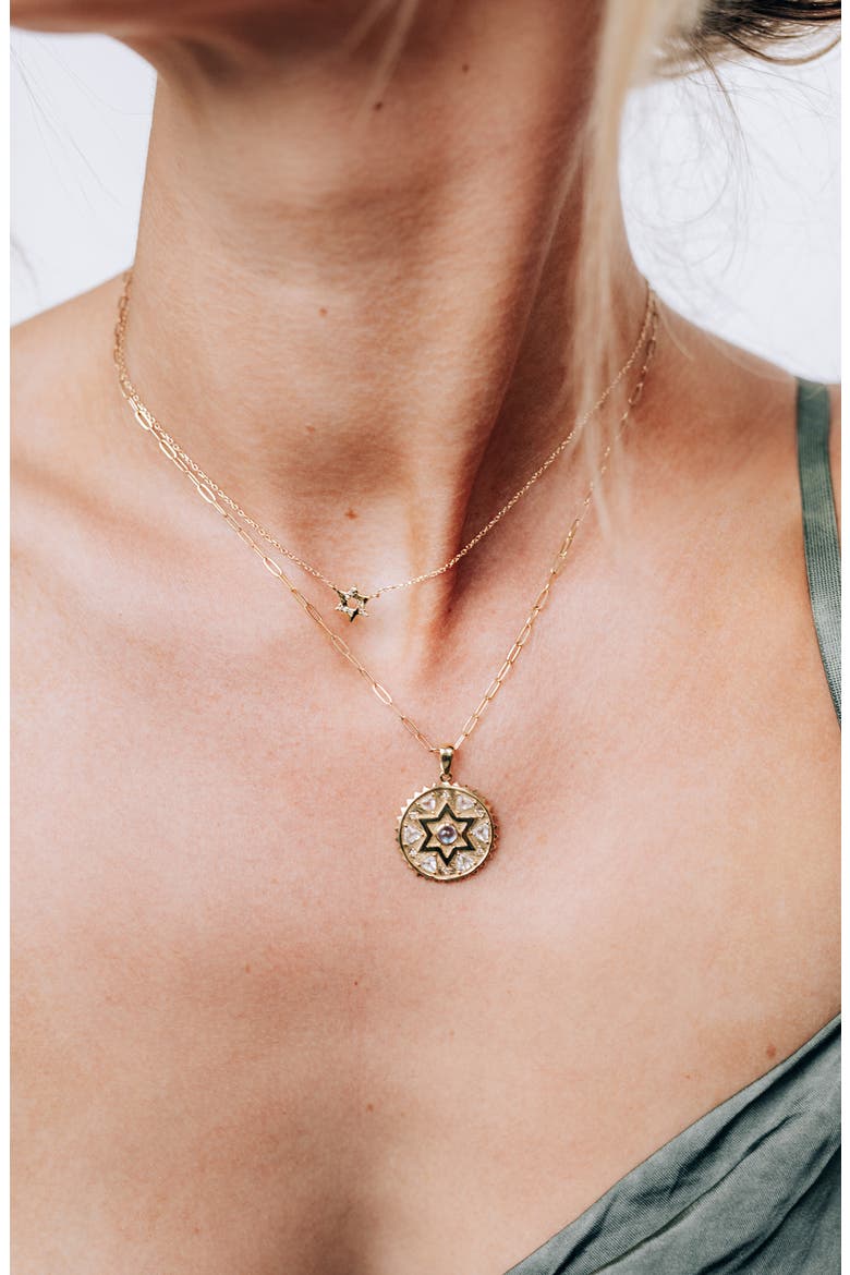 Love Letter Pavé Diamond Star of David Necklace, Alternate, color, YELLOW GOLD/ DIAMOND