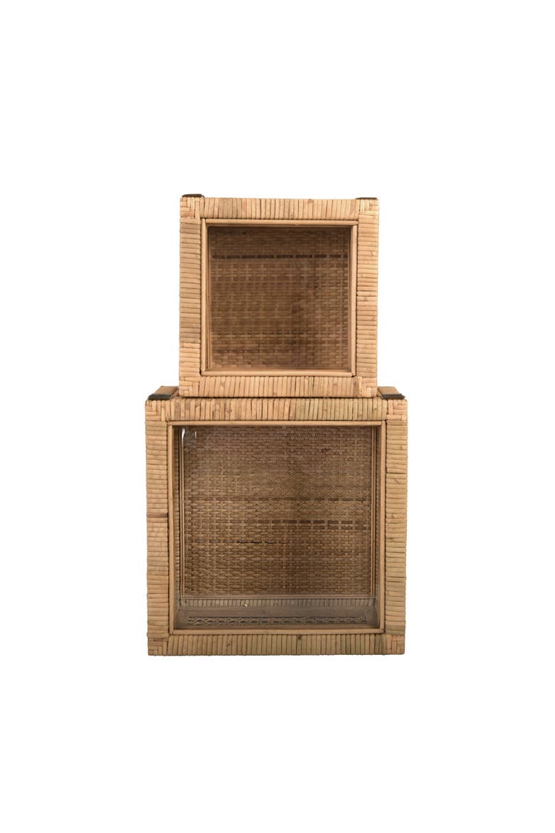 Woven Wood and Rattan Display Boxes with Glass Lids, Natural, Set of 2, Alternate, color, Natural