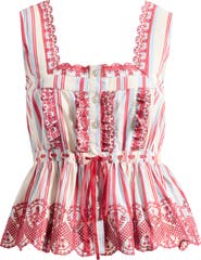 Damson Madder Amaya Embroidered Stripe Peplum Top