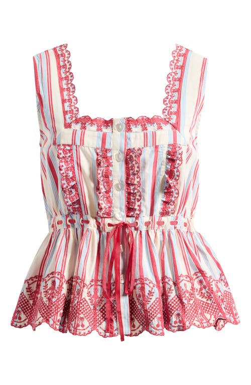 Shop Damson Madder Amaya Embroidered Stripe Peplum Top In Red Multi