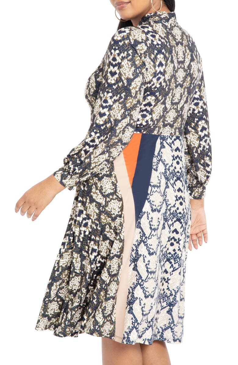 ELOQUII Long Sleeve Fit & Flare Dress, Alternate, color,