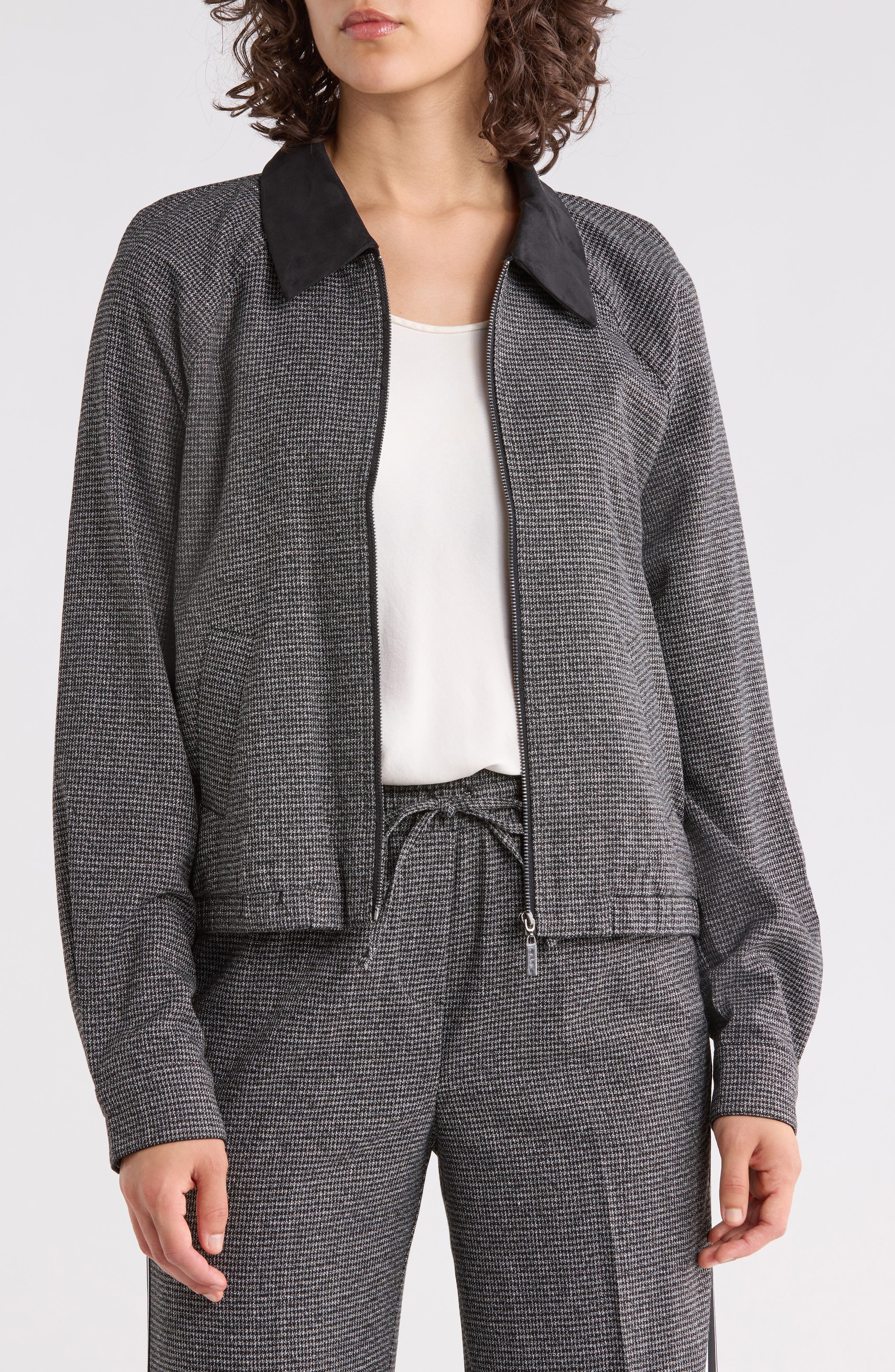 Nicole Miller Ava Houndstooth Bomber Jacket