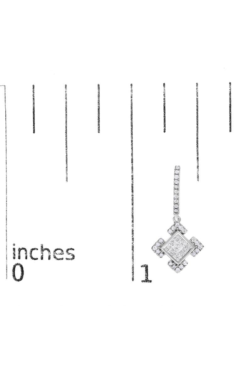 10K White Gold Princess and Round Diamond Geometric Composite Dangle Earrings, Alternate, color, White Gold