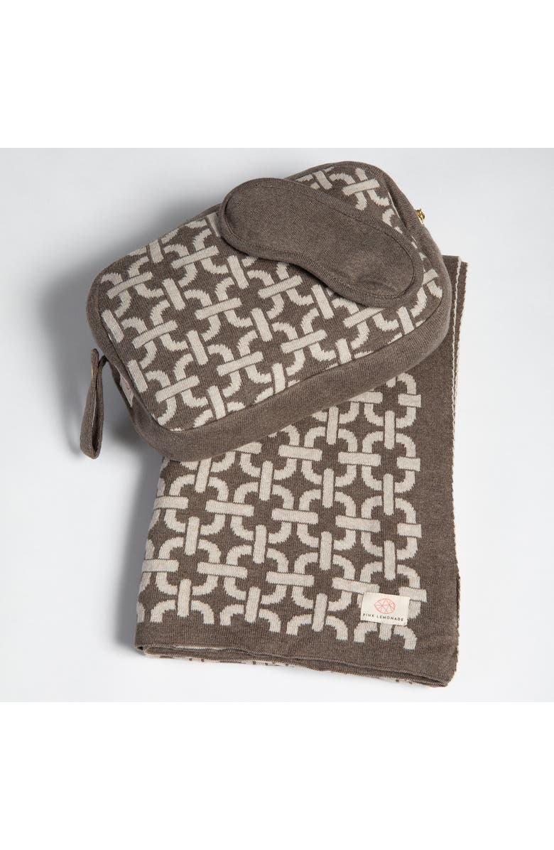Pink Lemonade Chains Organic Cotton Travel Blanket and Eye Mask Set, Alternate, color, Brown