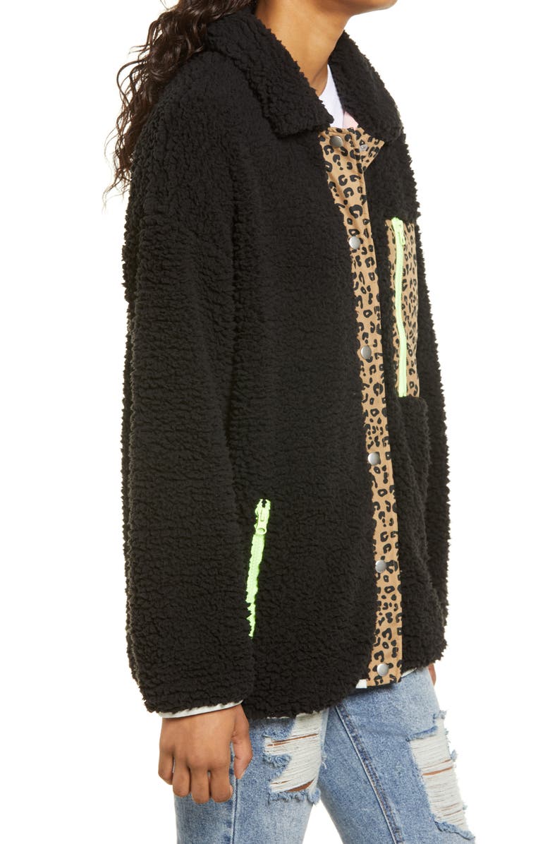Thread & Supply Leopard Trim Fleece Jacket, Alternate, color,