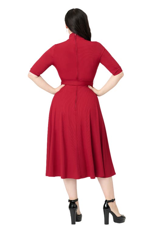 Unique Vintage 1950s Turtleneck Midi Dress In Red