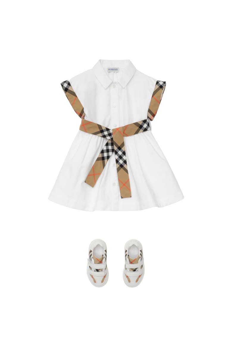 Check Trim Cotton Shirt Dress, Alternate, color, White