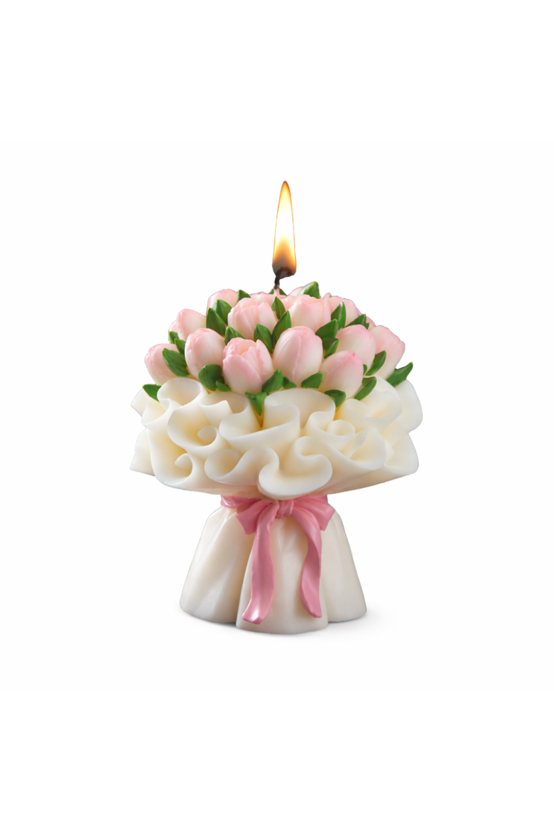 Tulip Bouquet Candle, Main, color, Soft Pink / White