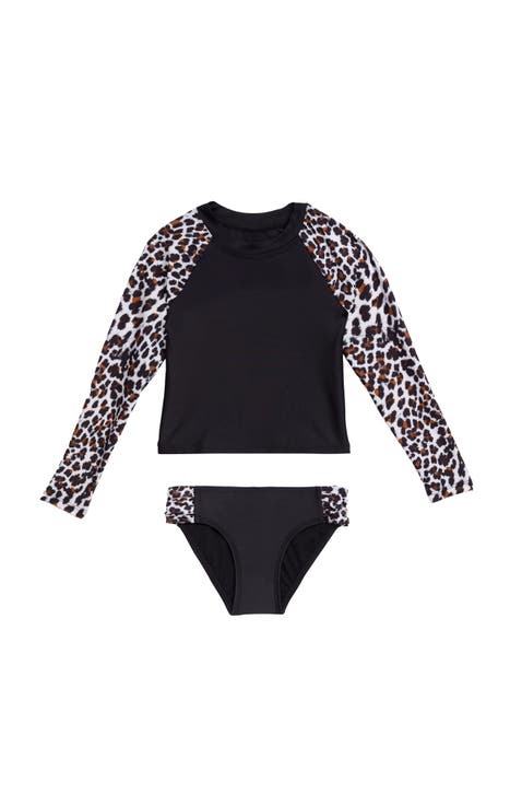 Little Girls Longsleeve Rashguard 2-Piece Swimwear Set