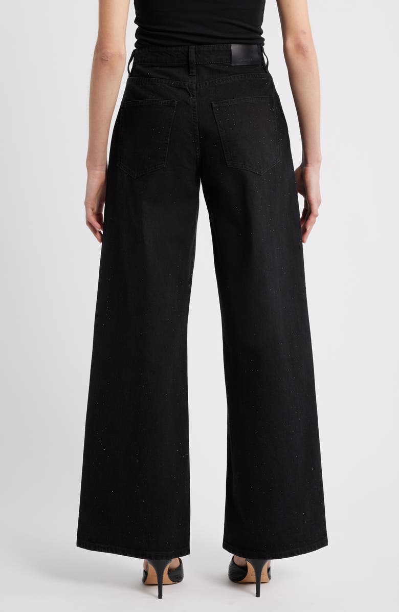 MANGO Libra Embellished Wide Leg Jeans, Alternate, color, Black Denim