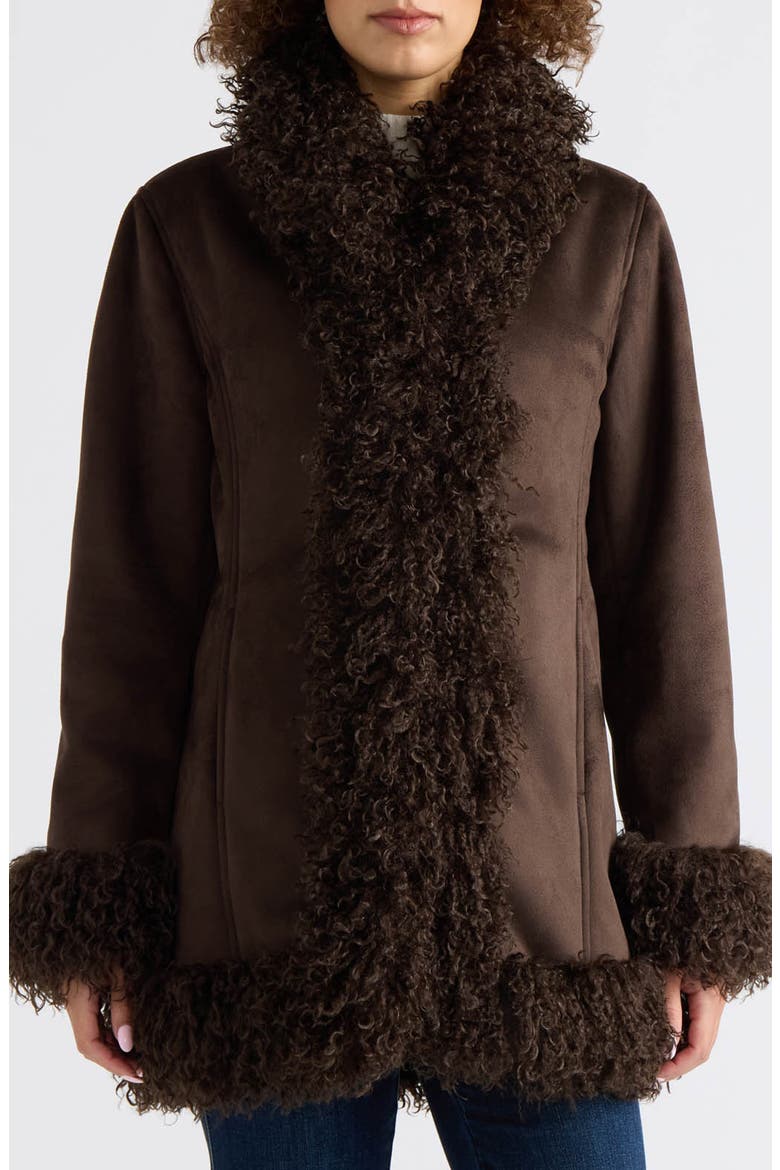 Liv Faux Fur & Faux Shearling Jacket, Main, color, CHOCOLATE